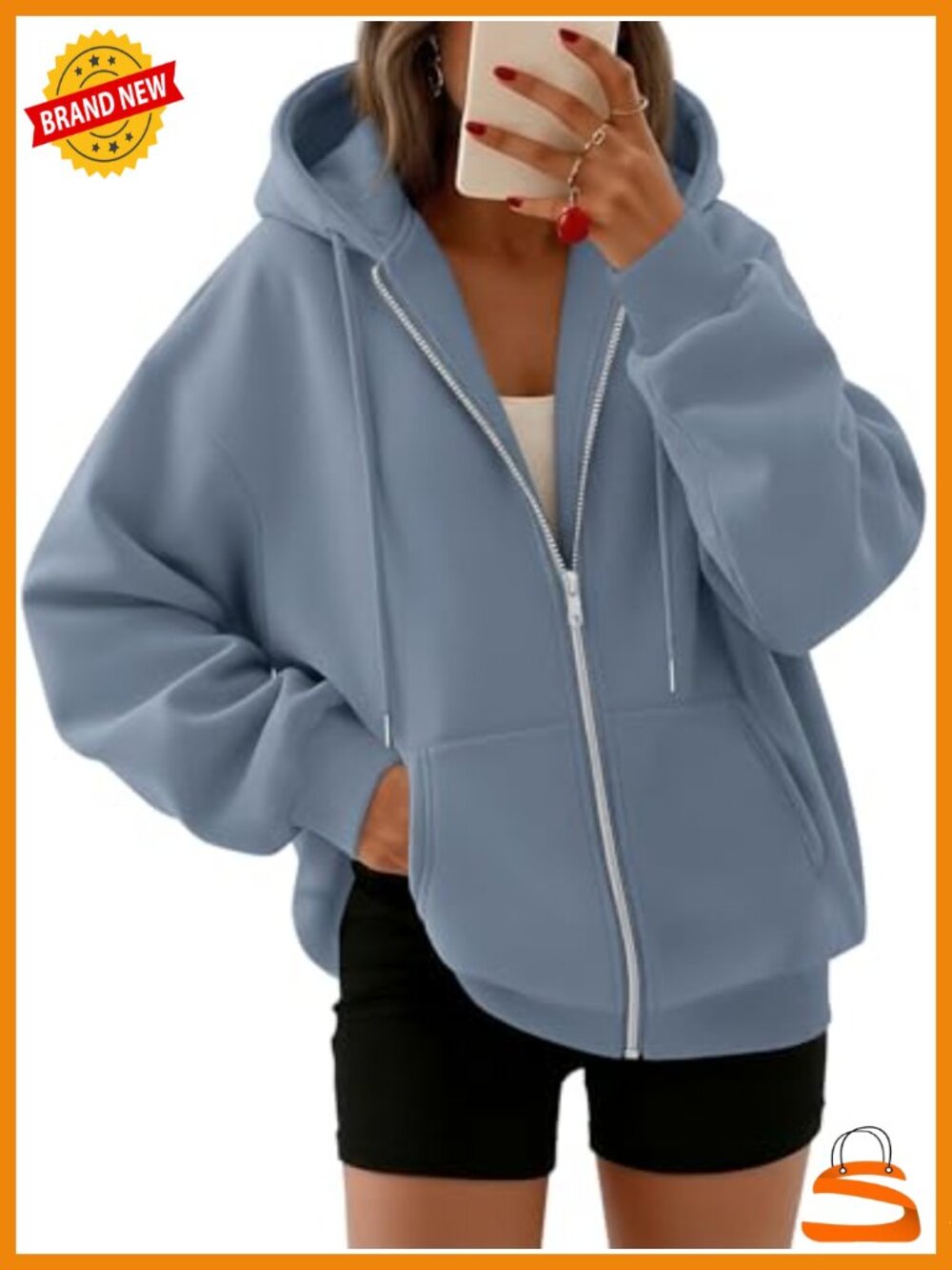 Oversized Zip Up Hoodie Womens Fleece Sweatshirt Full Zip Loose Fit